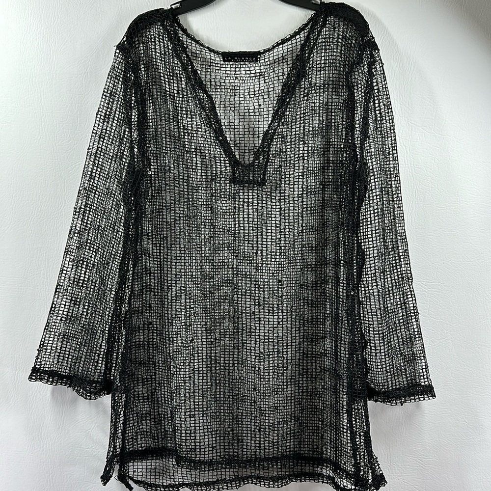 La Blanca by Rod Beattie Crochet Long Sleeve Swim Coverup, S/M